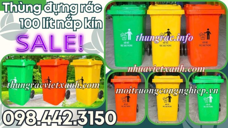 Thùng rác nhựa 100 lít nắp kín TR100
