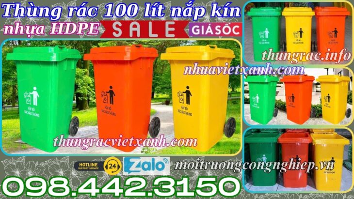 Thùng rác nhựa 100 lít nắp kín TR100