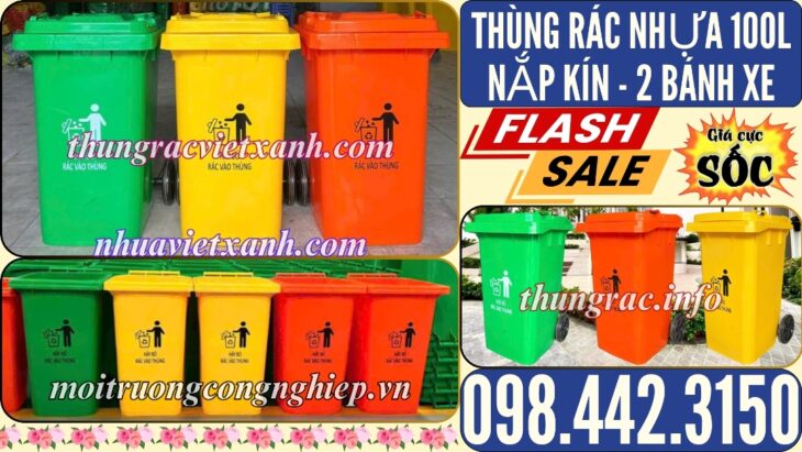 Thùng rác nhựa 100 lít nắp kín TR100