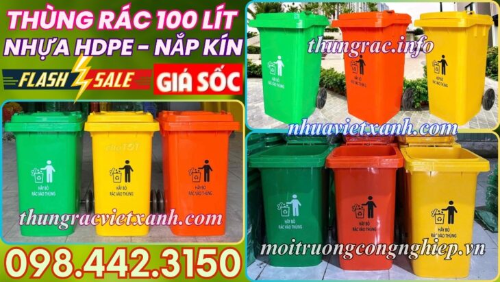 Thùng rác nhựa 100 lít nắp kín TR100