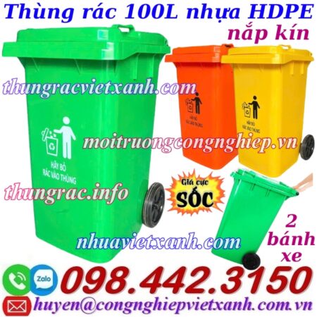 Thùng rác nhựa 100 lít nắp kín TR100 Thùng rác nhựa 100 lít nắp kín TR100
