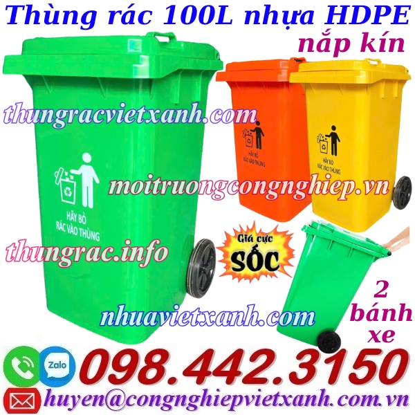 Thùng rác nhựa 100 lít nắp kín TR100