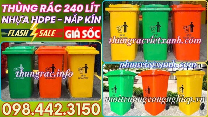 Thùng rác nhựa 240 lít nắp kín TR240K