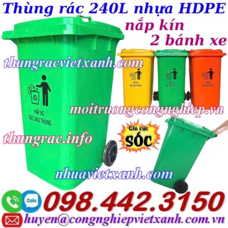 Thùng rác nhựa 240 lít nắp kín TR240K Thùng rác nhựa 240 lít nắp kín TR240K