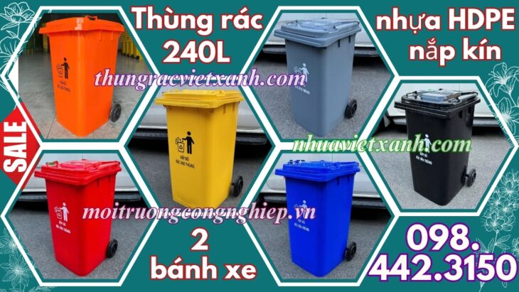 Thùng rác nhựa 240 lít nắp kín TR240K