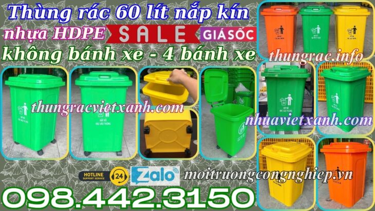 Thùng rác nhựa 60 lít nắp kín TR60