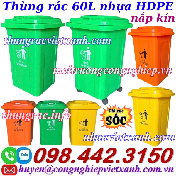 Thùng rác nhựa 60 lít nắp kín TR60