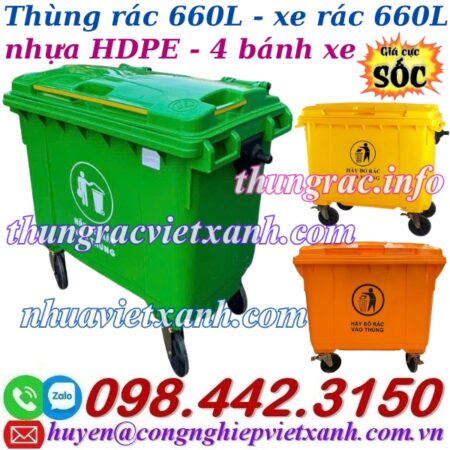 Thùng rác nhựa 660 lít 4 bánh xe TR660 Thùng rác nhựa 660 lít 4 bánh xe TR660