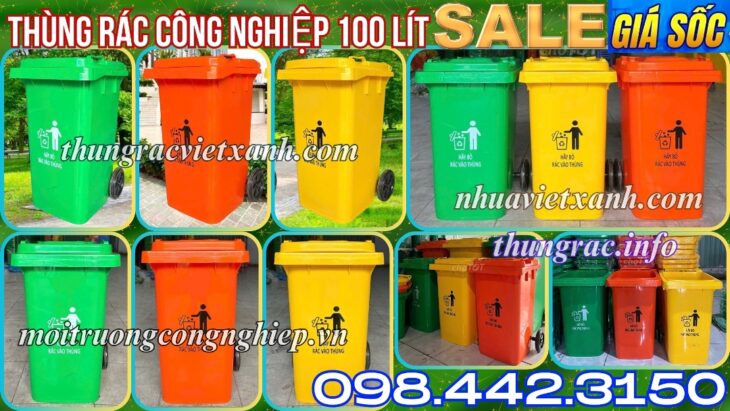 Thùng rác nhựa 100 lít nắp kín TR100