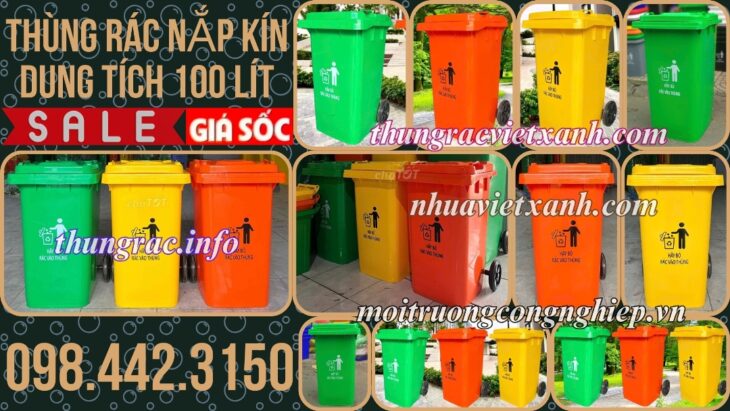 Thùng rác nhựa 100 lít nắp kín TR100