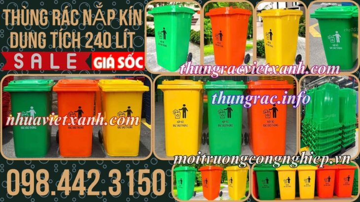 Thùng rác nhựa 240 lít nắp kín TR240K