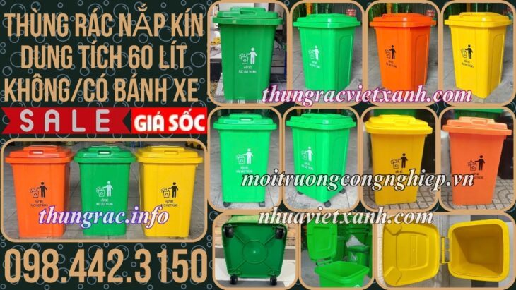 Thùng rác nhựa 60 lít nắp kín TR60