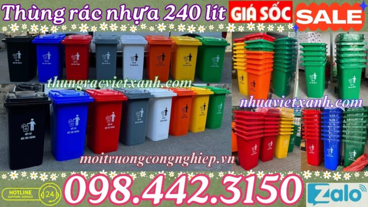 Thùng rác nhựa 240 lít nắp kín TR240K