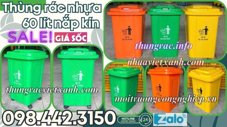 Thùng rác nhựa 60 lít nắp kín TR60
