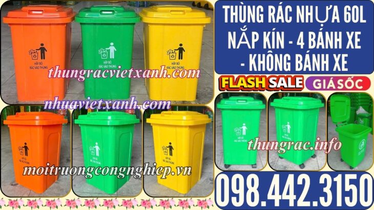 Thùng rác nhựa 60 lít nắp kín TR60