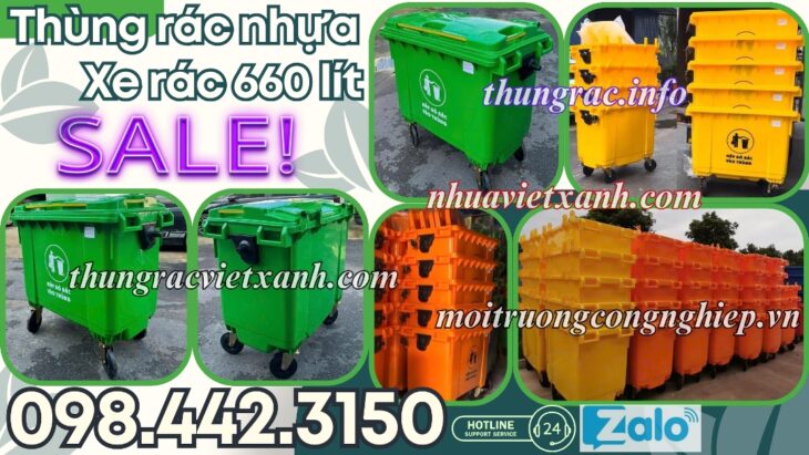 Thùng rác nhựa 660 lít 4 bánh xe TR660
