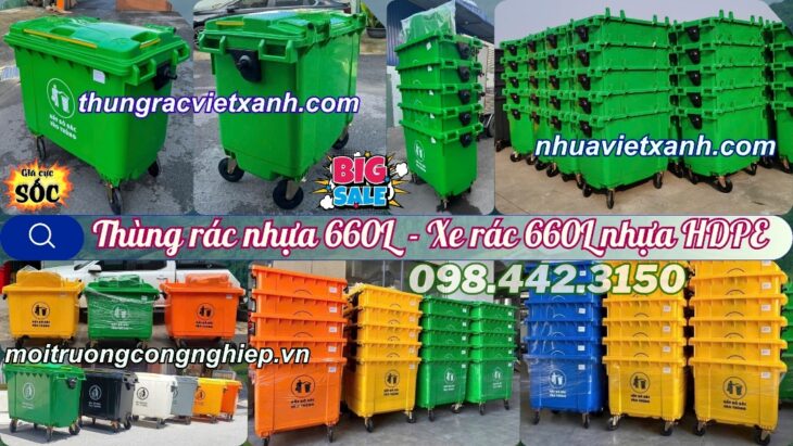 Thùng rác nhựa 660 lít 4 bánh xe TR660