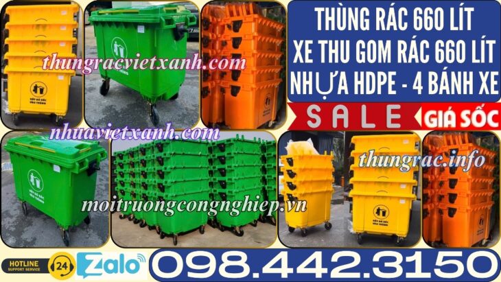 Thùng rác nhựa 660 lít 4 bánh xe TR660