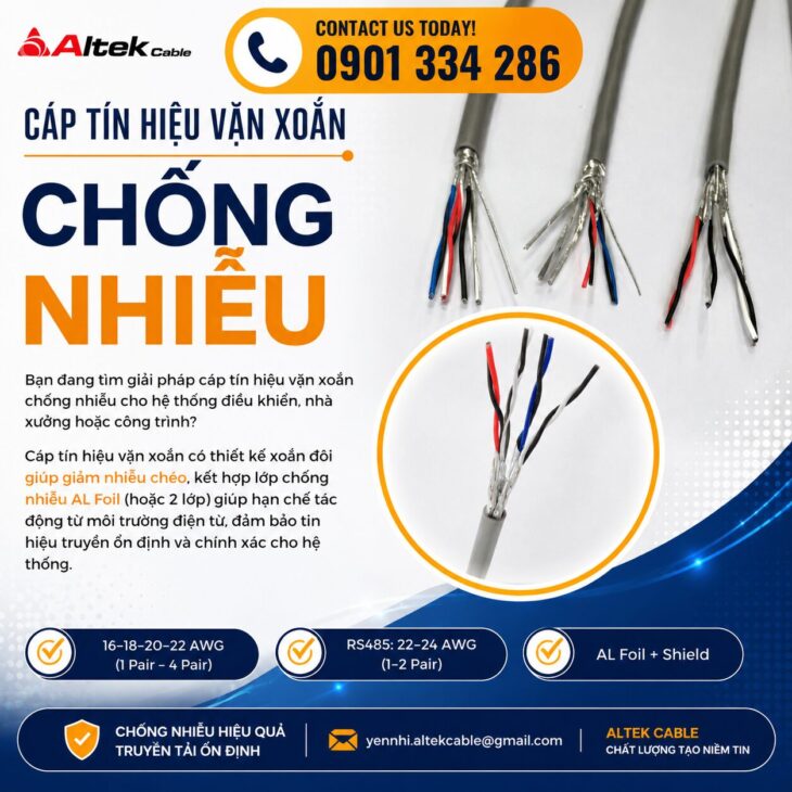 Cáp Tín Hiệu RS485 Chống Nhiễu ALTEK KABEL – Truyền Tín Hiệu Ổn Định, Đồng Nguyên Chất 100%