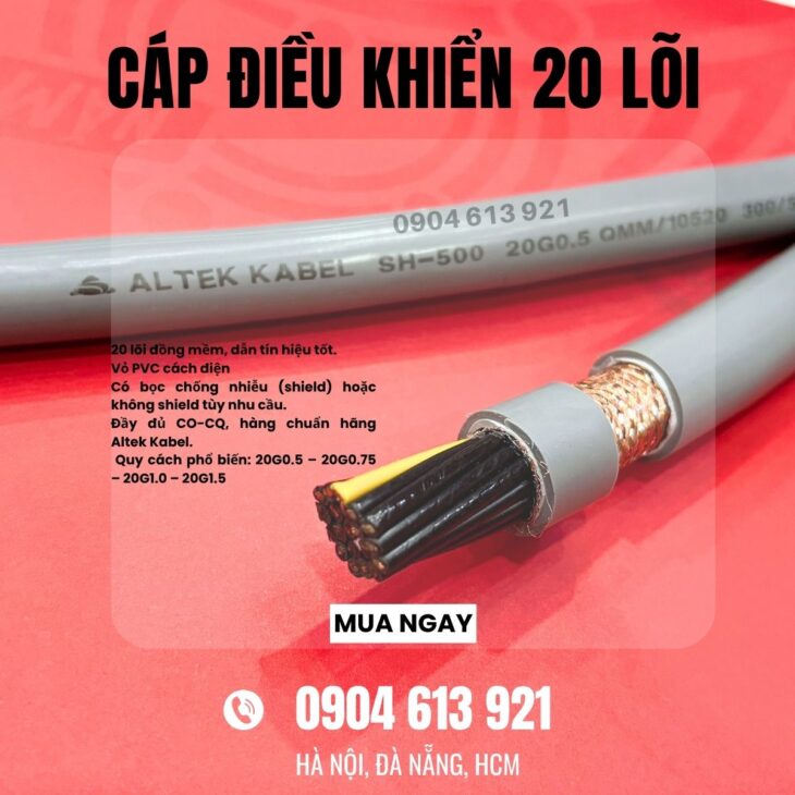 Cáp điều khiển 20 lõi, cáp điện 20×0.5/20×0.75/20×1.0/20×1.5 Altek Kabel