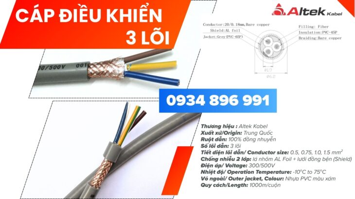 Dây Điều Khiển 3×0.75 Giao Ngay Cần Thơ, Long An, Bình Thuận