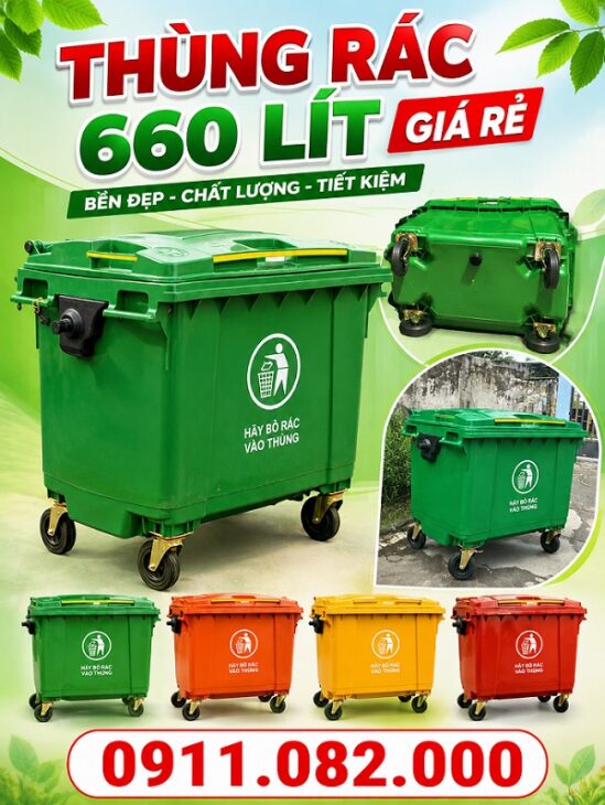 Thùng rác bảo vệ môi trường giá rẻ- thùng rác 120l 240l 660l nắp kín- lh 0911.082.000