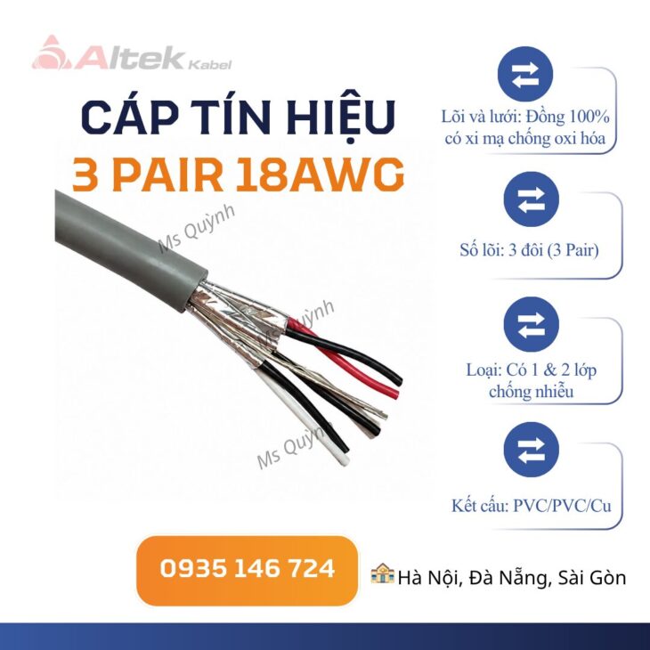 Cáp tín hiệu vặn xoắn 3 Pair 18AWG Altek Kabel