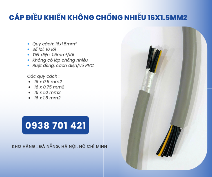 Cáp điều khiển không chống nhiễu 16×1.5mm² Quảng Bình, Quảng Ngãi, Quảng Nam