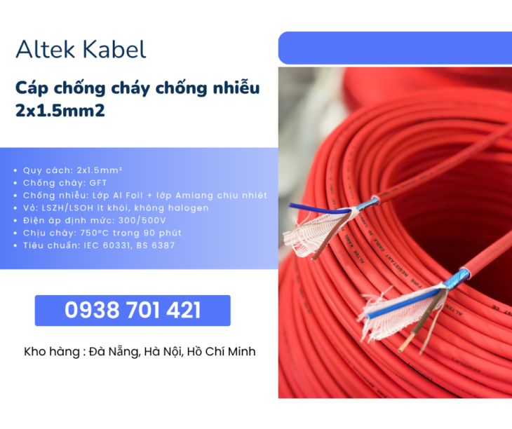 Cáp chống cháy chống nhiễu 2×1.5mm² cho hệ thống PCCC Hồ Chí Minh, Gia Lai