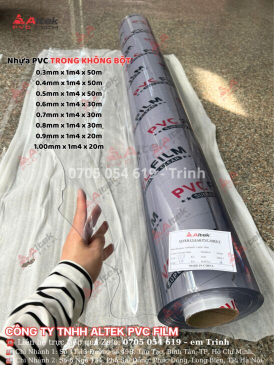 Màng nhựa pvc Trong Suốt hàng chính hãng Công Ty Altek Pvc Film
