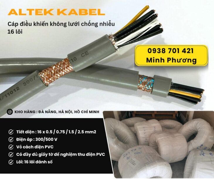 Cáp điều khiển không chống nhiễu 16×0.75mm² chính hãng Altek Kabel Đà Nẵng, Huế