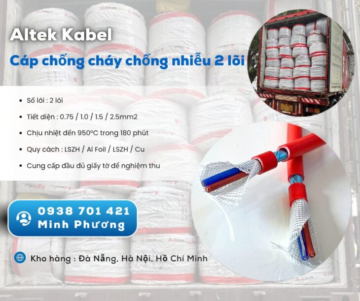 Cáp chống cháy chống nhiễu 2 lõi – Hàng sẵn kho, giao nhanh toàn quốc Đà Nẵng, HN