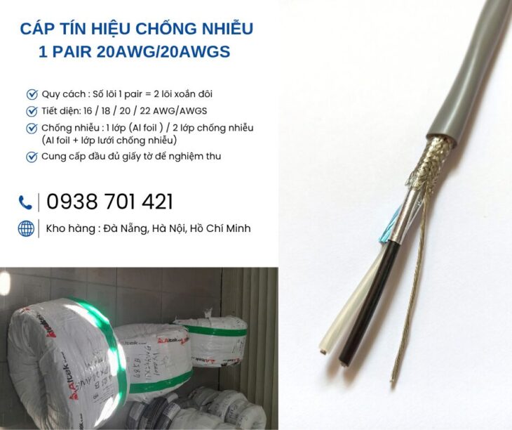 Cáp tín hiệu chống nhiễu 1 Pair 20AWG/20AWGS – Hàng sẵn kho, giá tốt Đà Nẵng, Huế
