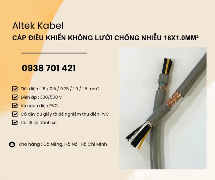 Cáp điều khiển không lưới chống nhiễu 16×1.0mm² – Hàng sẵn kho Đà Nẵng, HN, HCM