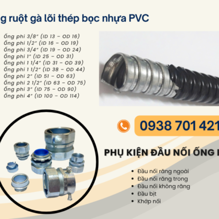 Ống ruột gà thép bọc nhựa PVC dùng cho tủ điện và máy móc Gia Lai, Bình Định, Huế