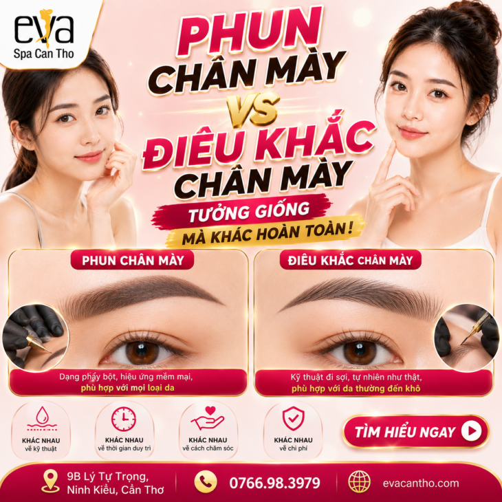 Phun Chân Mày Và Điêu Khắc Chân Mày – Tưởng Giống Mà Khác Hoàn Toàn | Eva Spa Cần Thơ