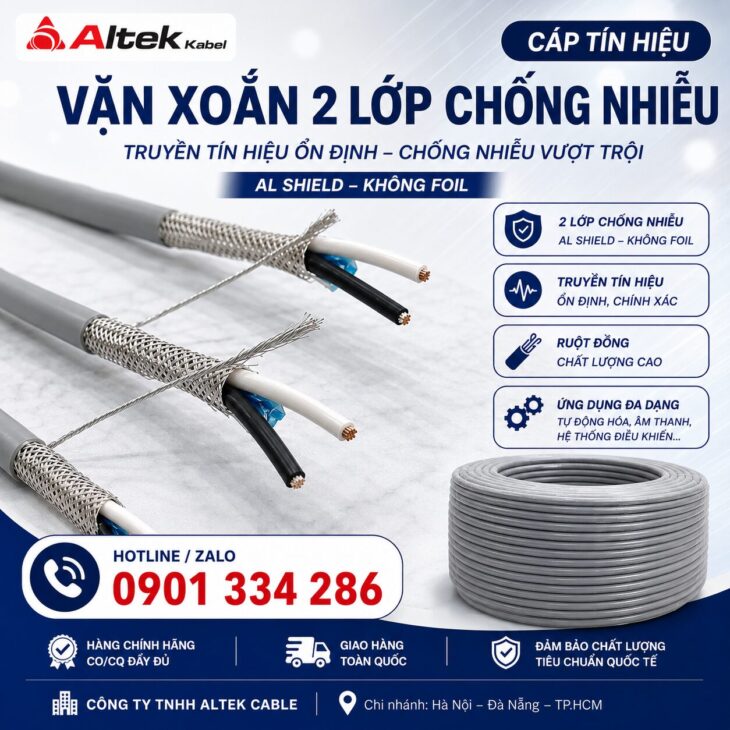 Báo Giá Cáp Tín Hiệu RS485 2 Lớp Chống Nhiễu ALTEK KABEL | Đồng Nguyên Chất 100%, Truyền Tín Hiệu