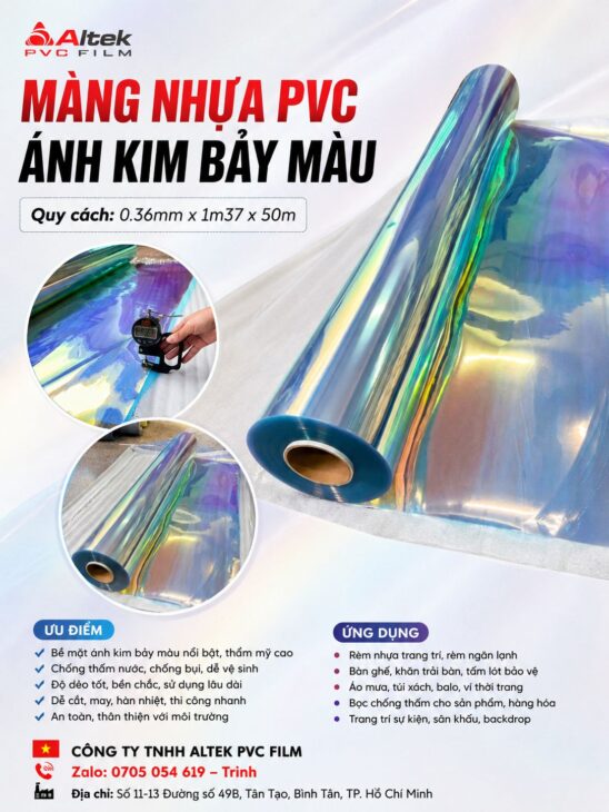 Màng nhựa pvc ánh kim bảy màu lấp lánh, sẵn hàng, giá tốt