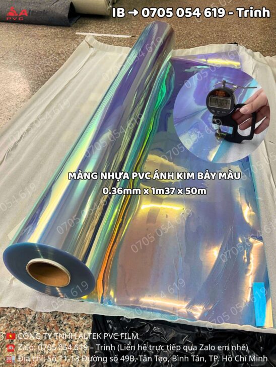 Màng nhựa pvc ánh kim bảy màu lấp lánh, sẵn hàng, giá tốt