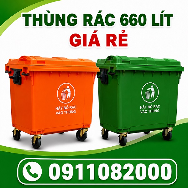 Thùng rác nắp kín màu xanh hàng chất lượng- thùng rác 120l 240l giá rẻ tại an giang- lh 0911.082.00