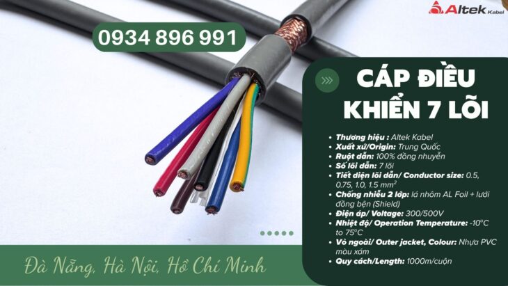 Cáp Điều Khiển 7×1.0mm² Chống Nhiễu – Giao Nhanh Đà Nẵng, Quảng Nam, Quảng Ngãi, Phú Yên