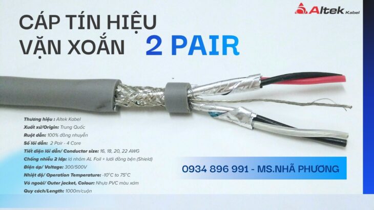Cáp vặn xoắn 2 Pair 18 AWG – Có sẵn kho Long An, Tiền Giang, Bến Tre