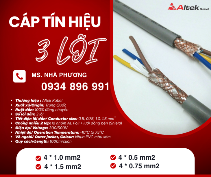 Cáp Điều Khiển 3×1.5 Chống Nhiễu Giá Tốt Tại HCM, Cần Thơ, Bình Dương