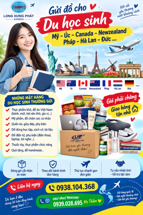 Gửi đồ cho du học sinh ở Úc, Mỹ, Newzealand tại Cần Thơ
