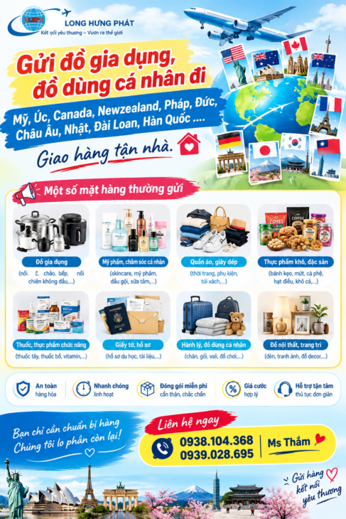Gửi đồ gia dụng, cá nhân đi Mỹ, Úc, Canada, Newzealand