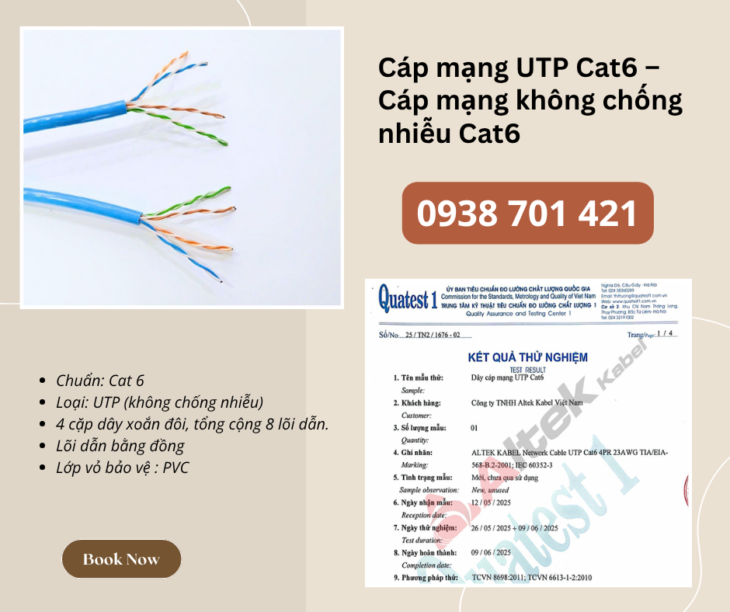 Cáp mạng UTP Cat6 – Cáp mạng không chống nhiễu Cat6 sẵn kho Đà Nẵng, Huế