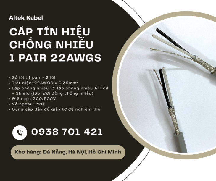 Cáp tín hiệu chống nhiễu 1 Pair 22AWG/22AWGS Altek Kabel – Cáp tín hiệu xoắn đôi 2 lõi