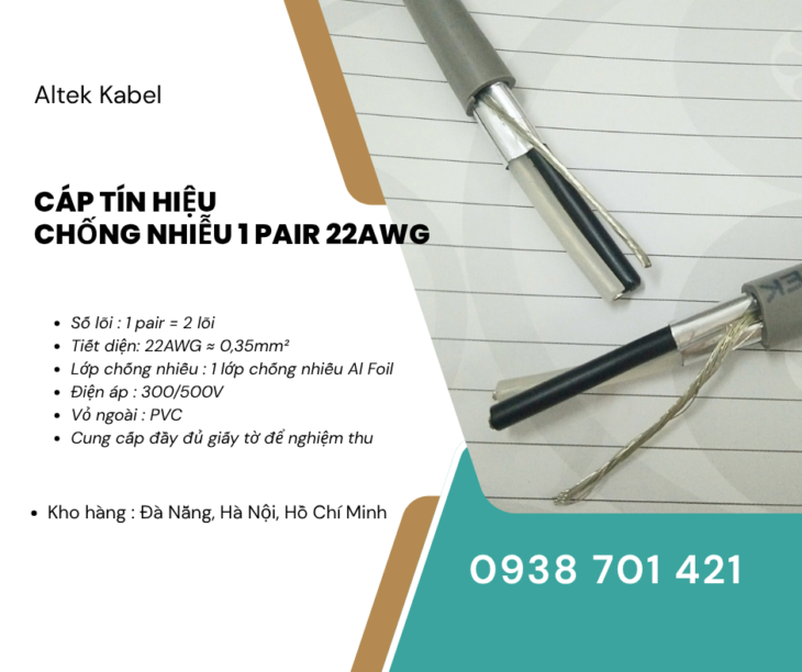 Cáp tín hiệu chống nhiễu 1 Pair 22AWG/22AWGS Altek Kabel – Cáp tín hiệu xoắn đôi 2 lõi
