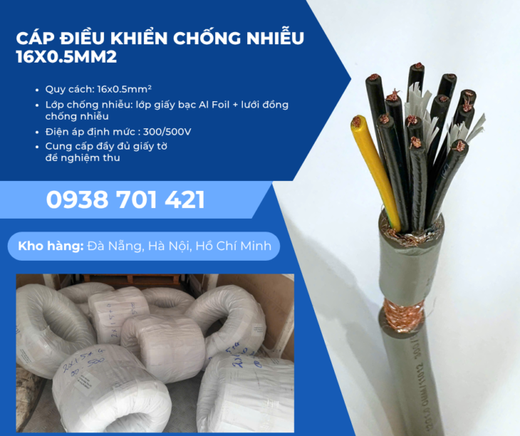 Cáp điều khiển chống nhiễu 16×0.5mm² – Truyền tín hiệu ổn định Bình Dương, Đồng Nai