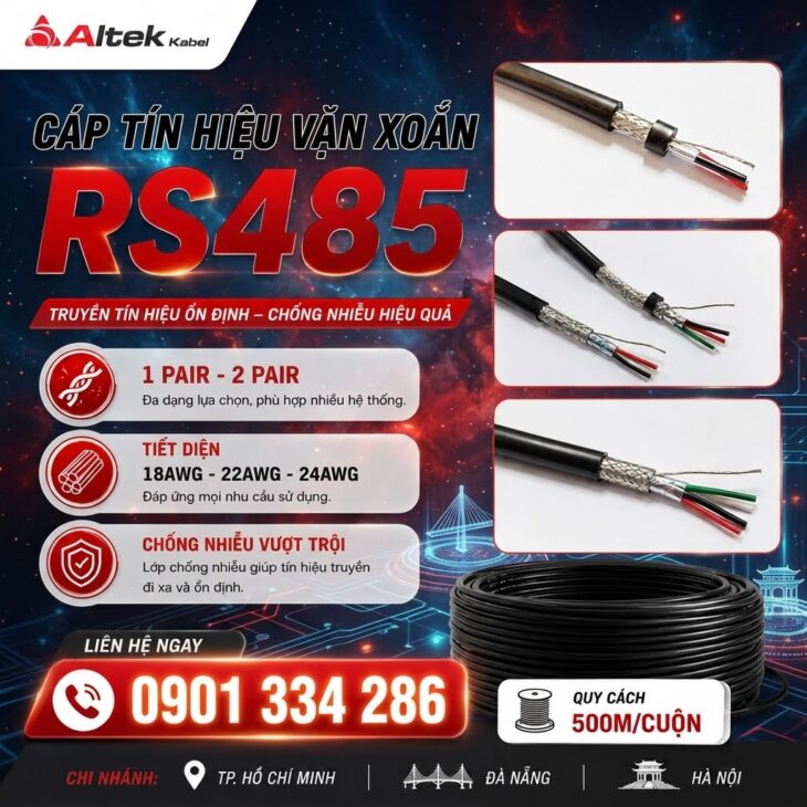 Cáp Tín Hiệu Vặn Xoắn RS485 Chống Nhiễu 18–24AWG 1–2 Pair ALTEK KABEL